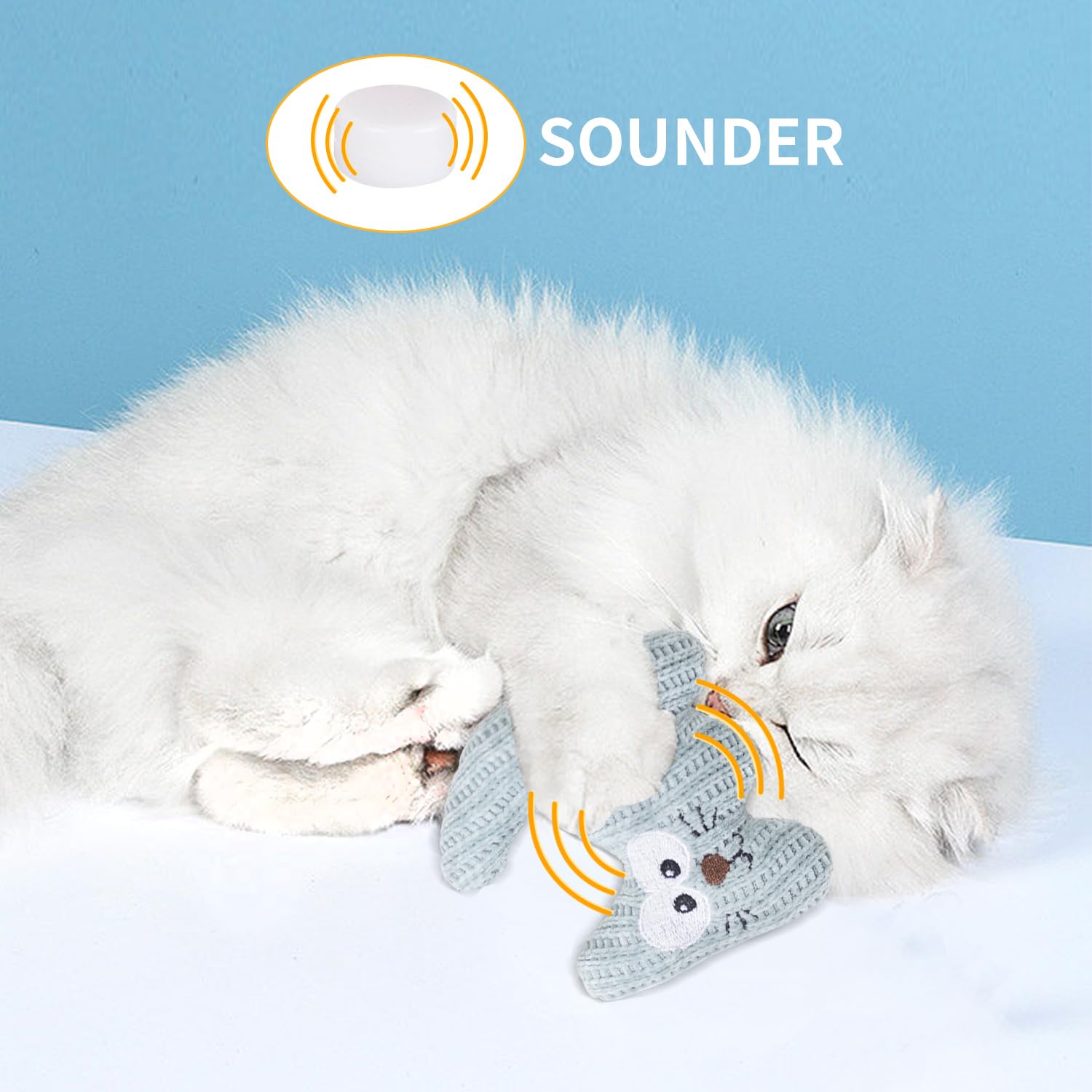 WONOWPA catnip toy closeup shows soft knitted fabric for comfortable play.
